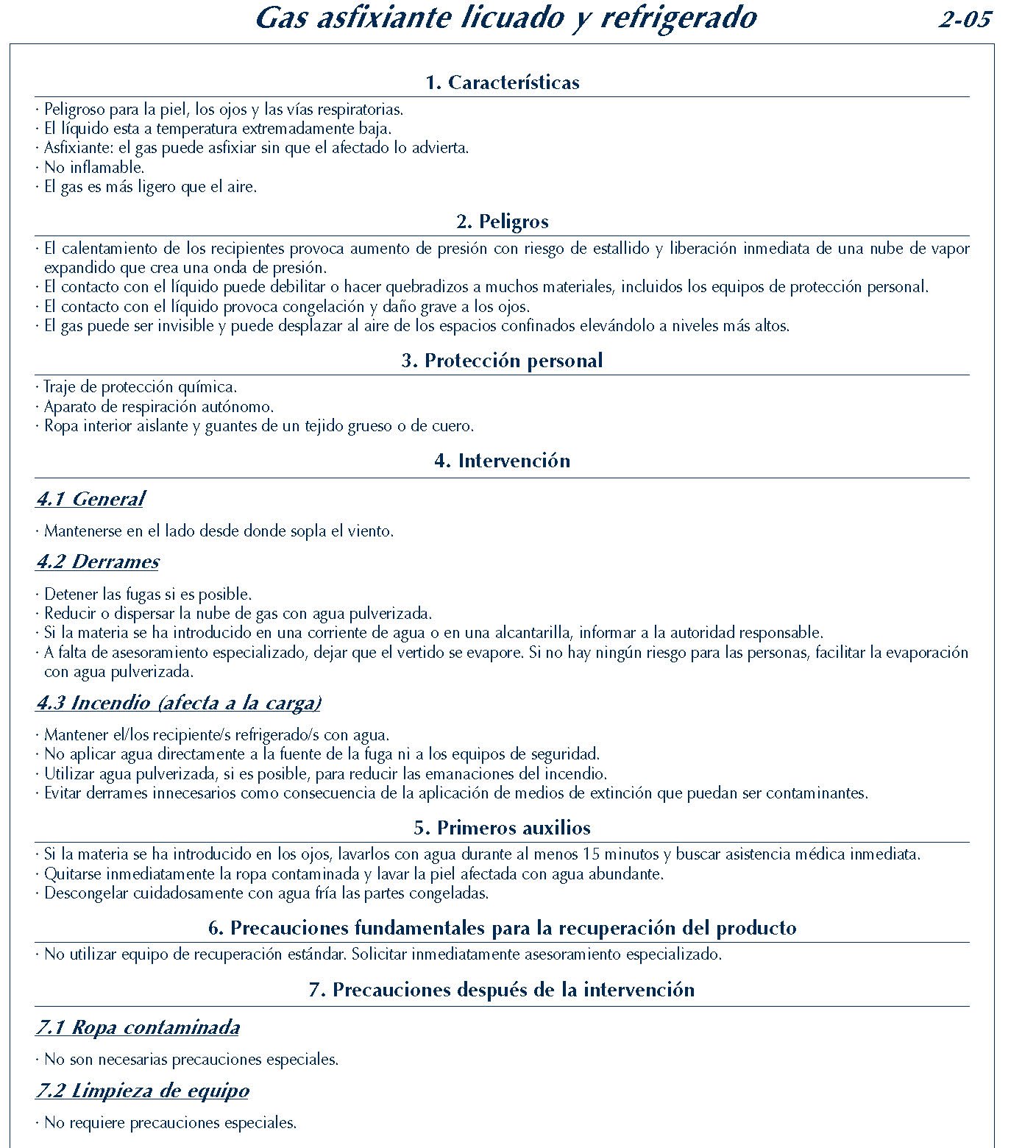 104 FICHA 2-05 GAS ASFIXIANTE LICUADO REFRIGERADO FICHAS EMERGENCIA